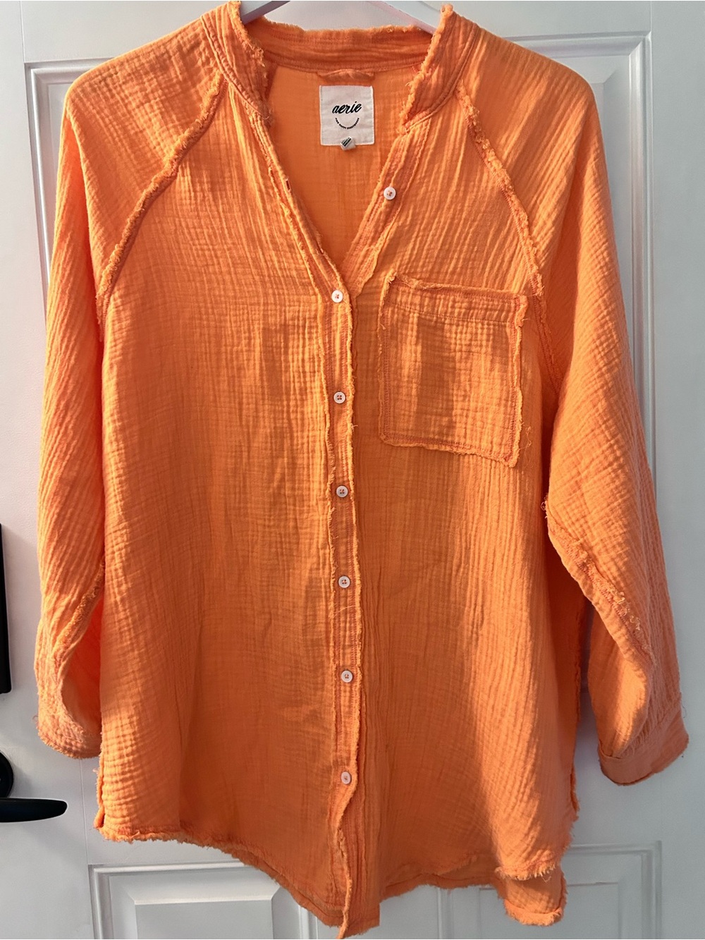 aerie Orange Button-Front Gauze Tunic